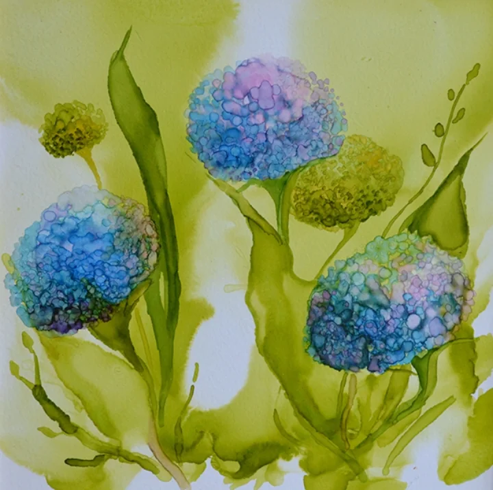 Catching the Light 10 x 10 Alcohol Ink / $225 (There is also a series of similar paintings available by Mary in 6 x 6 ink.)