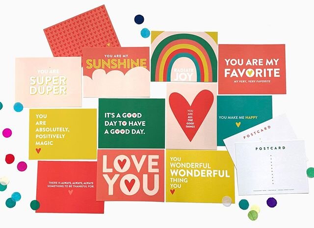 HELLO! So it's been quiet around here for a while, but as I&rsquo;m tucked safely at home I am back in the studio and thinking about all of the people I love and wanting to send HAPPY MAIL. Brand new HAPPY postcards added to the shop in sets of 12! R