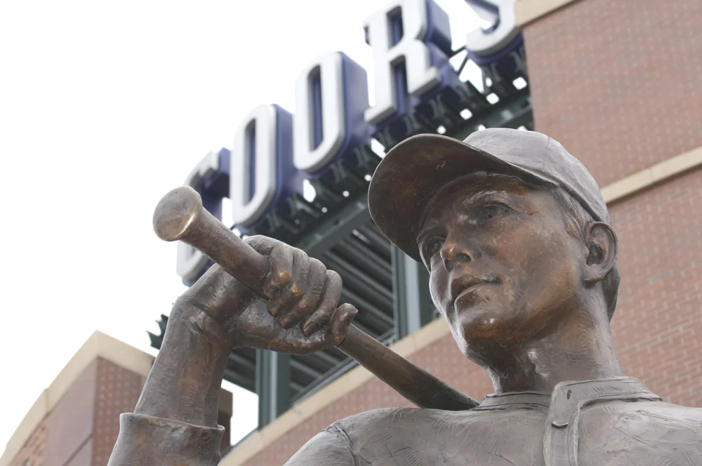 Coors field baseball statue