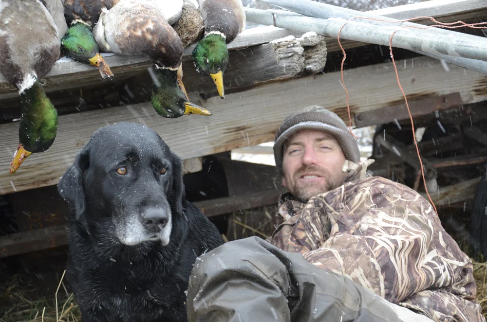 A duck hunter, his dog, and a day's feast