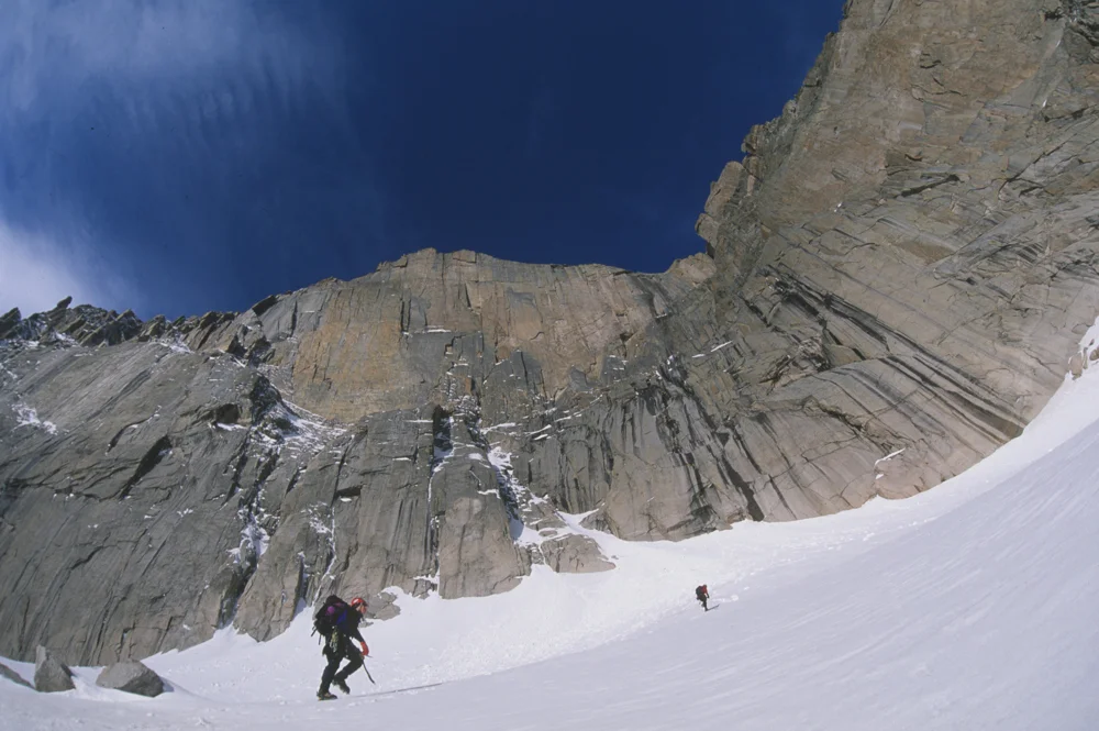 Two climbers approach Longs Peak