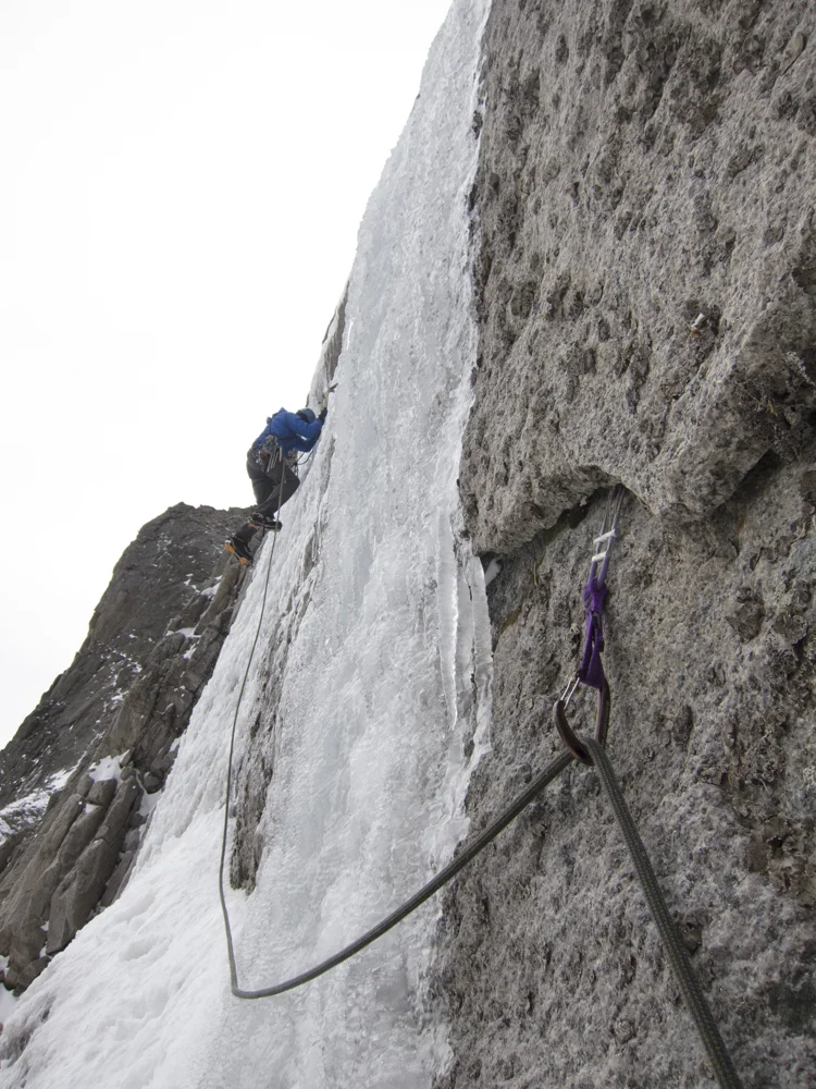 Kevin Cooper starting the runout on the second pitch of the Smear of Fear. The climb lived up to its name yesterday. 