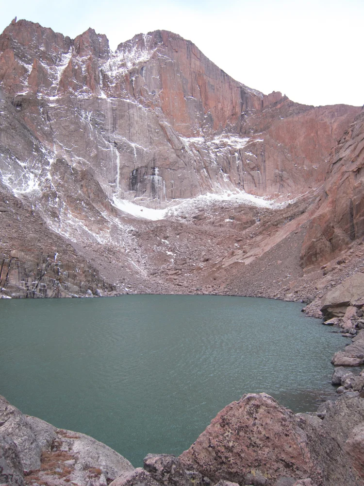 Note the color of Chasm Lake after the floods washed debris and silt into it - too bad nobody can go there now. 