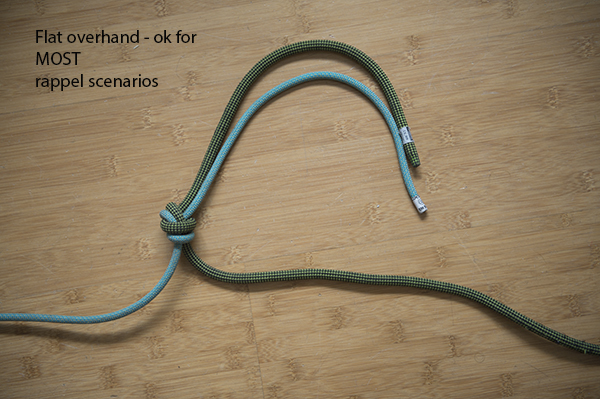 Flat/offset overhand: A reliable knot for trying rope ends together when tied properly with long tails. It’s been called the flat overhand and offset overhand.