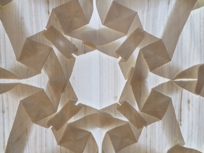Folded and pleated silk, uncut and undyed, (detail), by Chris Palmer.