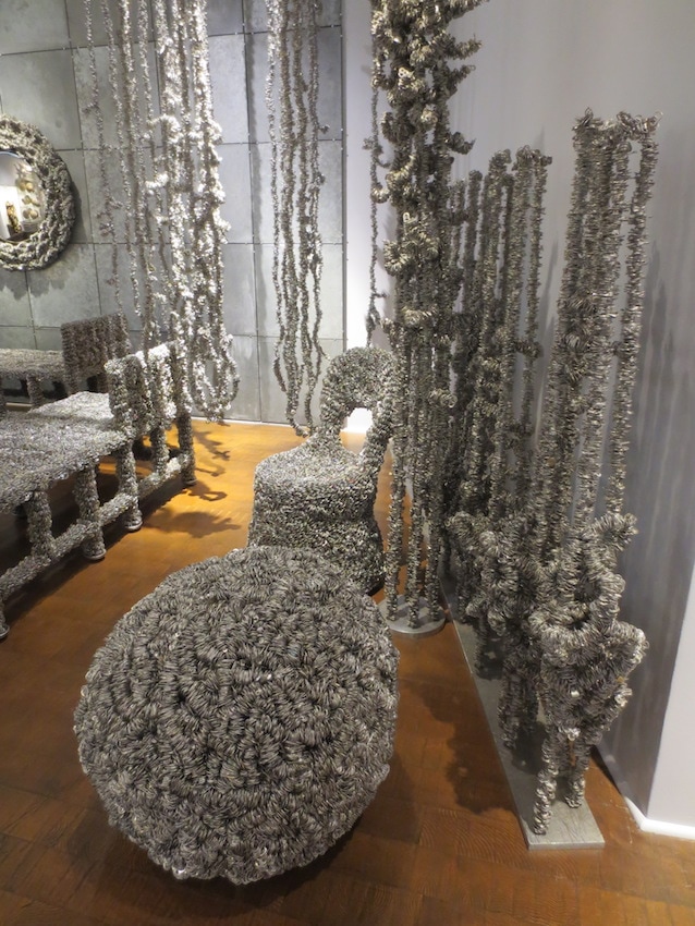 Pop-Top and Asparagus, Cafe Chairs, Furniture, Strands, and Ball Sculptures (2011), by Clare Graham.