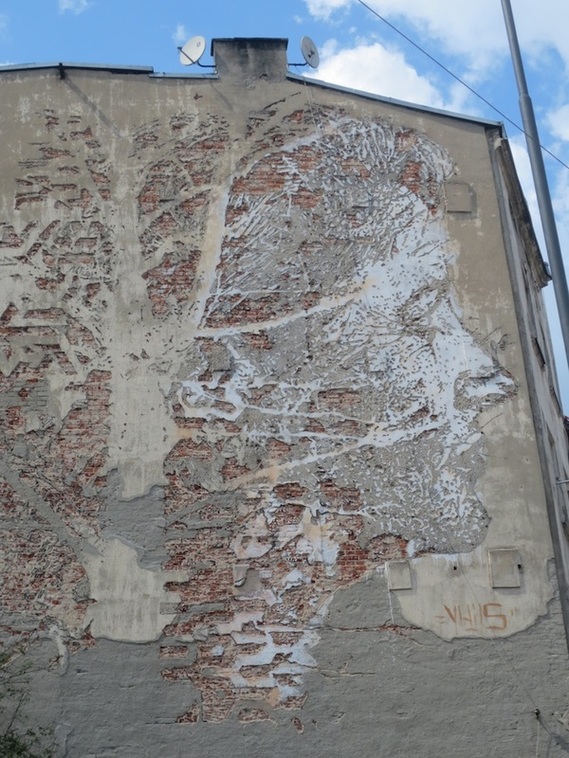 Street art on a building in Lodz, Poland.