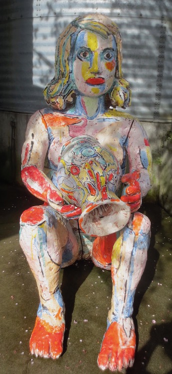 Seated Woman with Vase (1998), by Viola Frey. Ceramic. Outside Gatehouse Gallery.