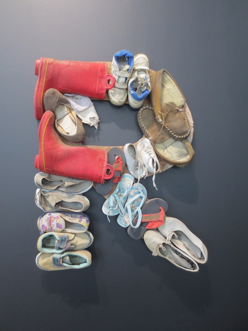 Untitled R (1990), by George Herms. Assorted shoes, plywood, wire. Gatehouse Gallery.