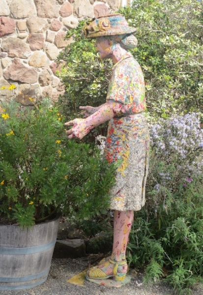 From Grandmother Series (California Dress), 1978, by Viola Frey. Ceramic. Residence Gallery courtyard.