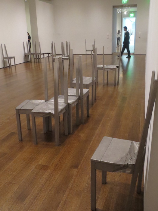 "Thou-less" (2001-2002), by Doris Salcedo. carved, stainless steel chairs. Harvard Art Museums, Cambridge, MA.