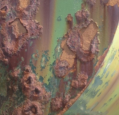 Detail of rusting fuel storage tank. West Coast, Ireland.