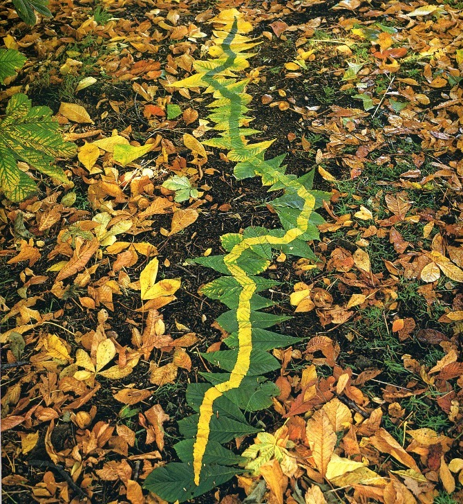 "Green to Yellow Leaves" (1980), by Andy Goldsworthy. Source: http://visualmelt.com/Andy-Goldsworthy