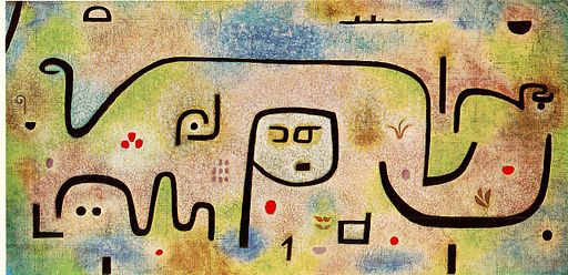 "Insula Dulcamara" (1921-1938), by Paul Klee. Oil and colored paste on printed newspaper on burlap foundation. Zentrum Paul Klee (Museum), Bern, Switzerland.
