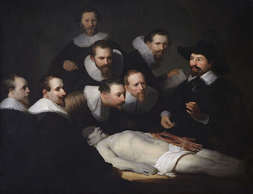 The Anatomy Lesson of Dr. Nicolaes Tulp (1632), by Rembrandt van Rijn. The Hague, Mauritshuis. Source: https://commons.wikimedia.org/