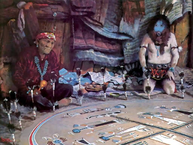 Navajo sand-painting ceremony. Source: http://maninthemaze.blogspot.fr/2011/06/sacred-art-of-navajo-sandpainting.html