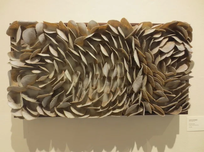 "Echeveria," by Katie Gutierrez. Linen and encaustic. Marin MOCA.