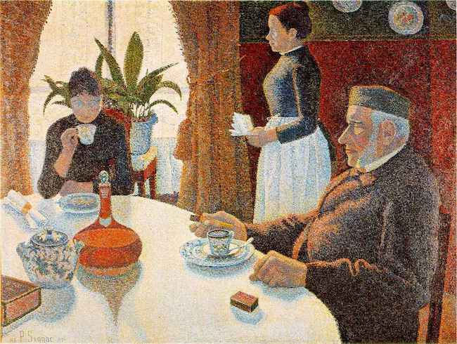 "Le petit déjeuner " (1886-87), by Paul Signac. The Kröller-Müller Museum, Otterlo, Netherlands. Source: https://commons.wikimedia.org
