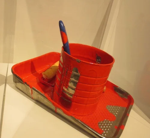 "Painter's Tray" (2003), by Victor Spinski. Ceramic, whiteware, glazes, and lusters. Collection of Chris Rifkin. Fuller Craft Museum, Brockton MA.