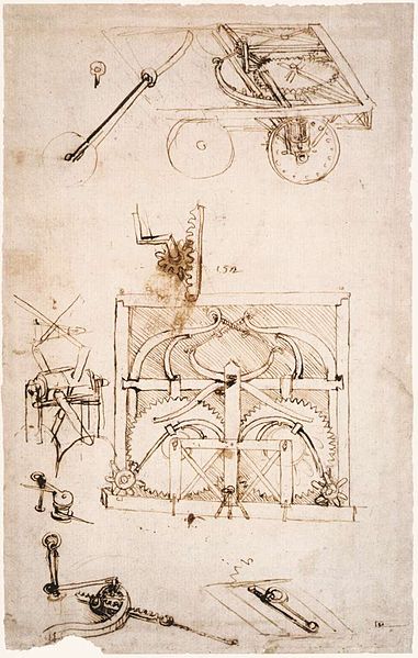 Design for an automobile (1478-80), by Leonardo da Vinci. Biblioteca Ambrosiana, Milan. Source: commons.wikimedia.org