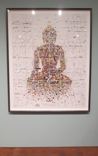 “Buddha in Our Times” (2010), by Gonkar Gyatso. Screen print, gold and silver leaf on paper.