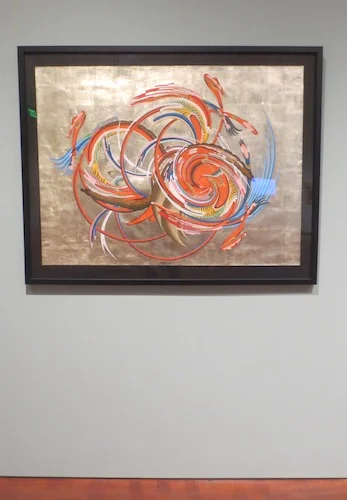 “Red Protector” (2015), by Tsherin Sherpa. Gold leaf, acrylic and ink on linen.