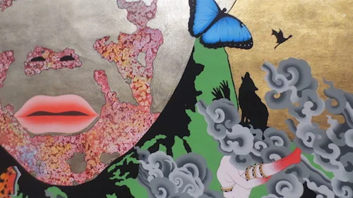 Detail of “Gold Child/Black Clouds” (2013), by Tsherin Sherpa.