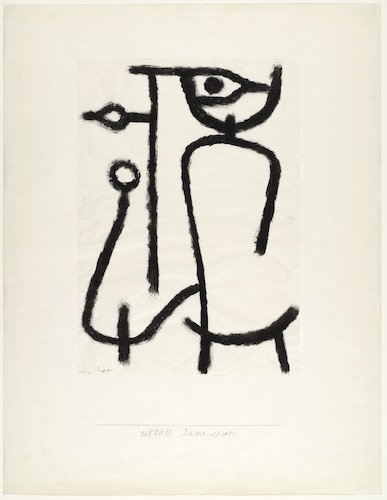 Dame abseits (Lady Apart) (1940), by Paul Klee. Pigmented paste on paper on board; 25 1/2 x 19 1/4 inches. New York, The Museum of Modern Art. Source: The Museum of Modern Art.