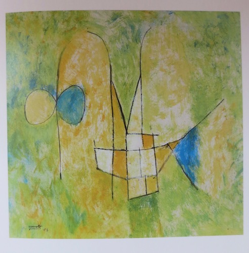 Untitled (1953), by V.S. Gaitonde. Pastel and watercolor on paper; 14 3/4 x 14 1/4 inches. Mumbai, Tata Institute of Fundamental Research. Source: Sandhini Poddar, V.S. Gaitonde: Painting as Process, Painting as Life (New York, Munich, London: Prestel/DelMonico Books, 2014).