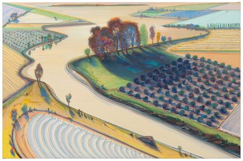 Flatland River  (1997), by Wayne Thiebaud. San Francisco Museum of Modern Art, San Francisco. Â© Wayne Thiebaud. Photo: Katherine Du Tiel. Source: brooklynrail.org/2019/03/