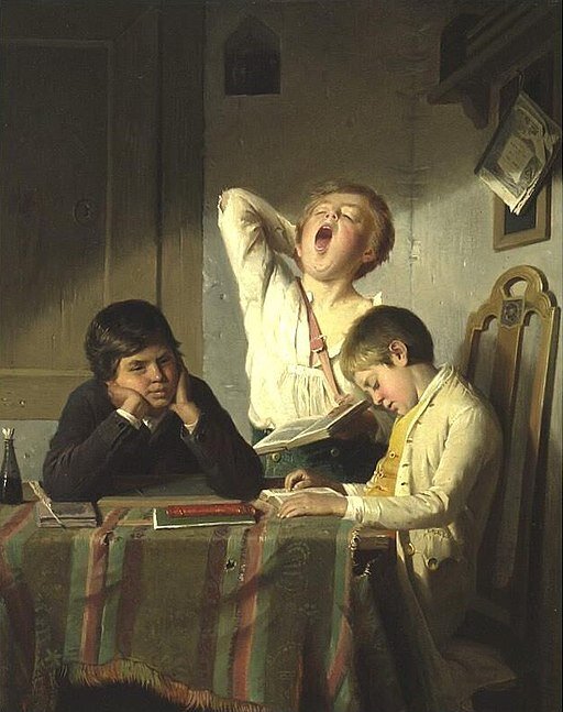 Bored with Lessons,  by August Heyn (1831-1920). Source: commons.wikimedia.org/