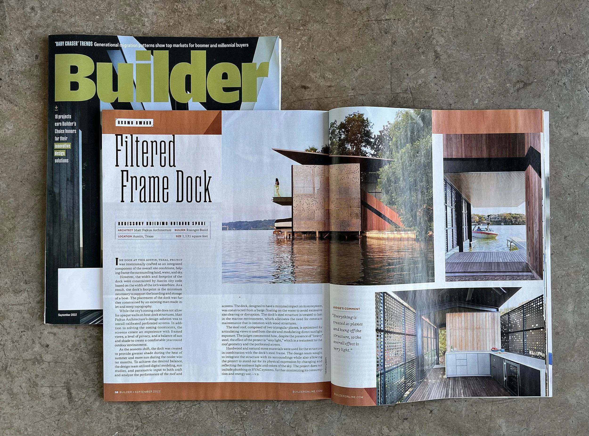 Filtered Frame Dock wins Grand Award in Builder's Choice Design Awards!