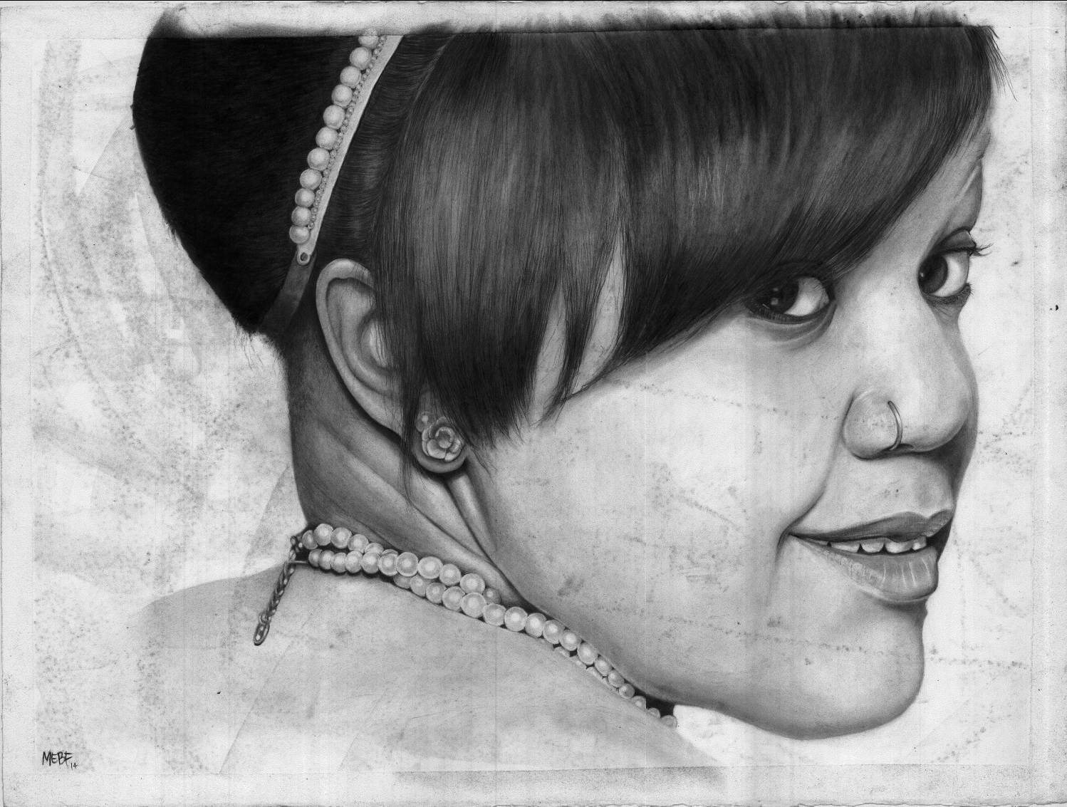 Michelle O'Bomb Ya carbon dust drawing / Megan E. B. “Scargyle” Foldenauer, PhD, CMI