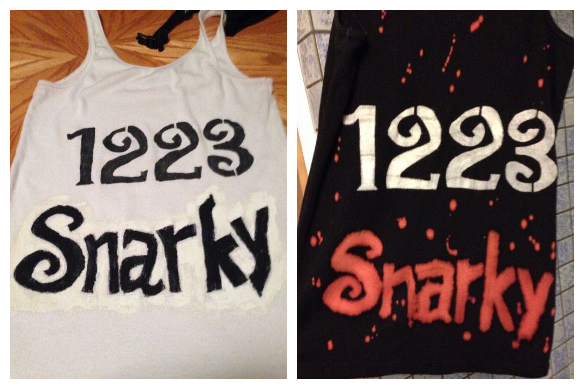 Snarky Malarky's very first scrimmage shirts - stencils and bleach