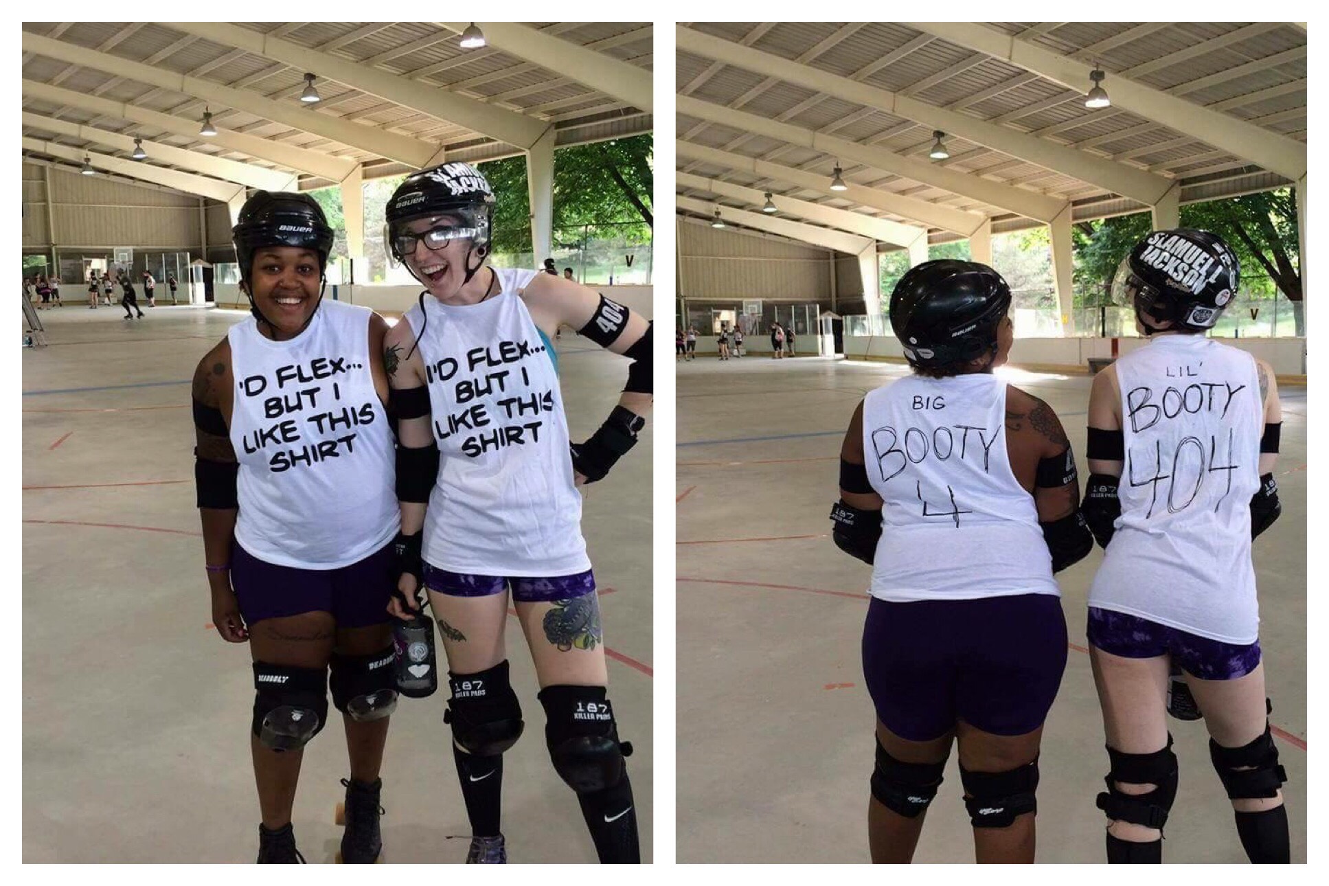 Bombya and Jax, Big Booty and Lil Booty respectively, in their matching scrimmage shirts