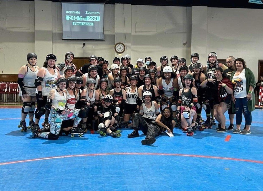 Wow what a game! Detroit Roller Derby hosted a phenomenal Generation Wars scrimmage- Xillenials vs Zoomers. Our Skater Boi, Wolfstonecrash, Biohazard, and Blue Eyed Bruiser took the trip out and played phenomenally 🤩 Wolf was awarded MVP Blocker for