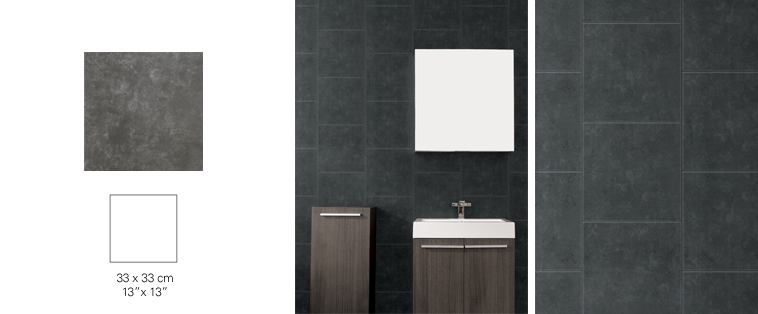 tile shower grey with brown cabinet soligo laval blainville rosemere montreal