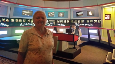 Mawson crewmember - Edna pictured next to the 1960s Bridge of the Enterprise at the 50th Anniversary of Star Trek Convention in Las Vegas - August 2016!