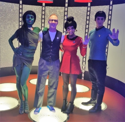 What a cool shot of Starship Mawson Event Director - Stu Blair with some great looking costumed fans on the transport pad inside the Mac Cosmetics stand at Las Vegas Star Trek Convention 2016!