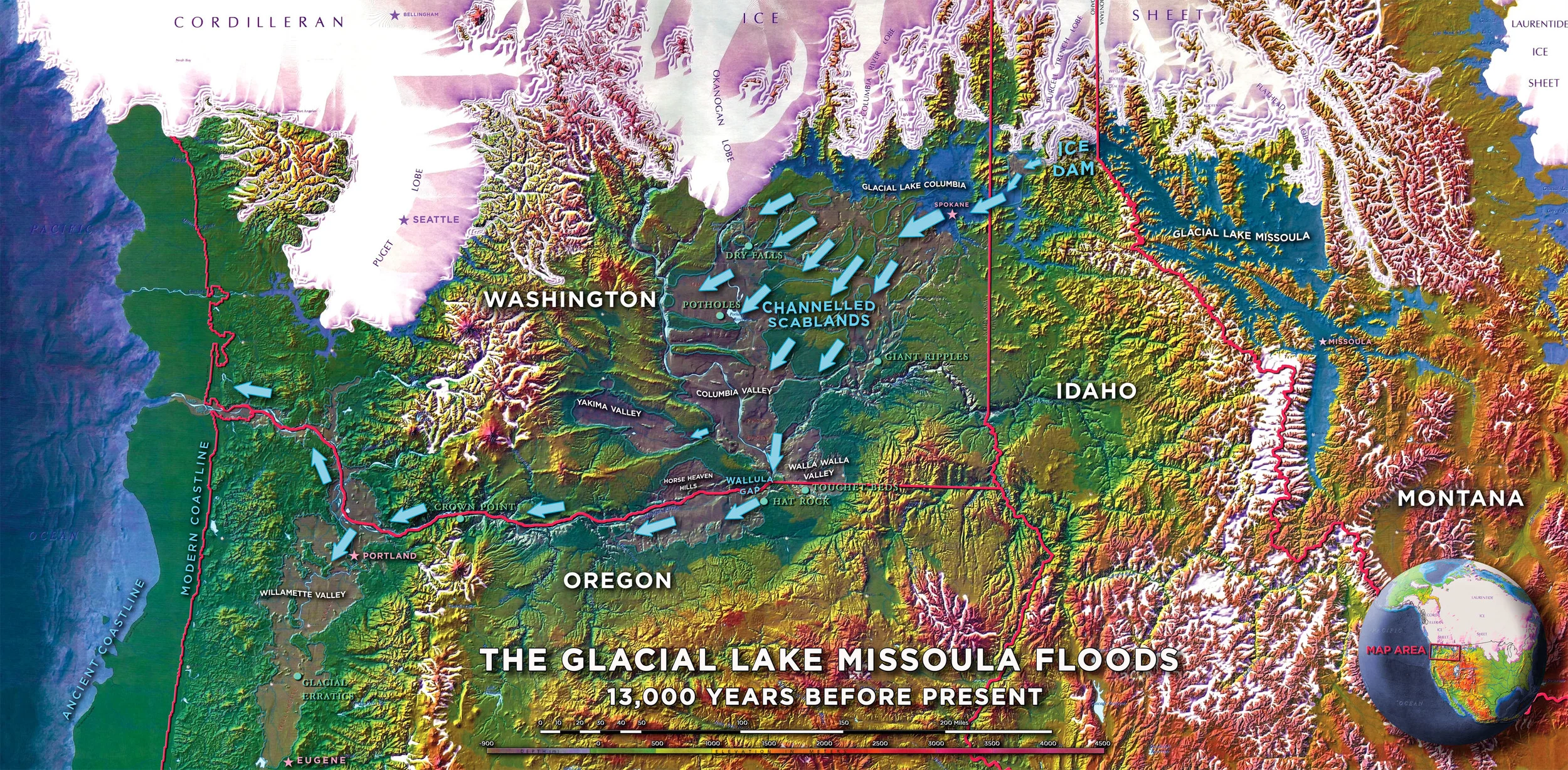 A complete map of the floods, based on a USGS map.