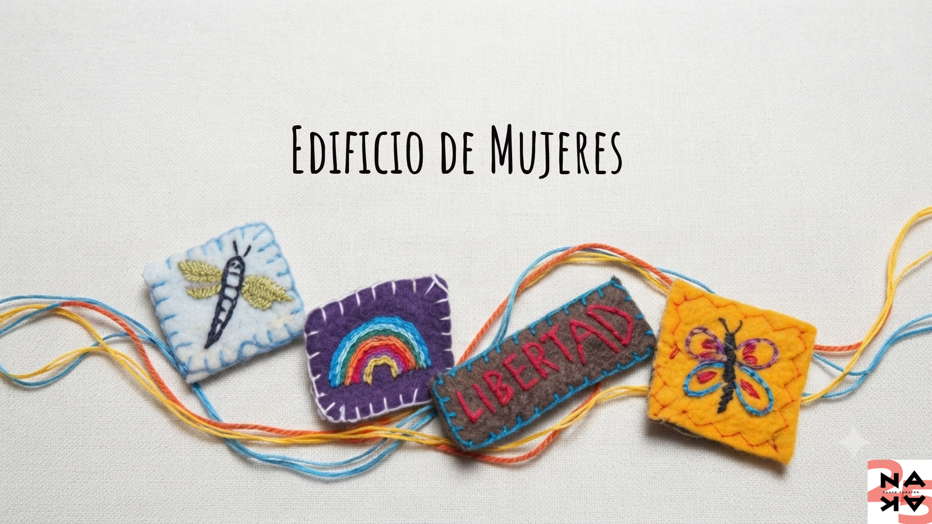 "Edificio de Mujeres" Colorful thread and embroidered patches.