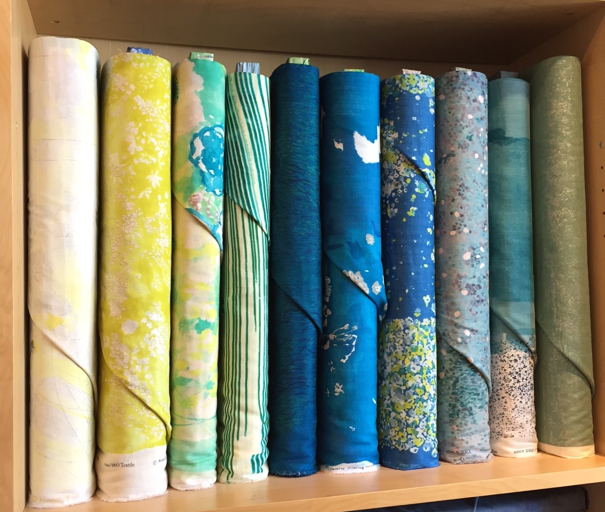 Nani Iro double gauze yellows, greens, and blues.