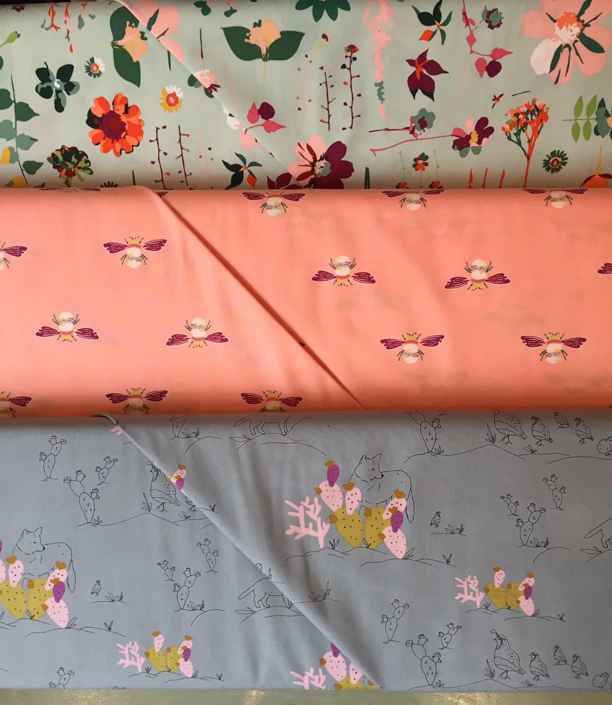 I find I consistently enjoy the color pairings from Art Gallery's designers. New quilting weight prints from AGF.