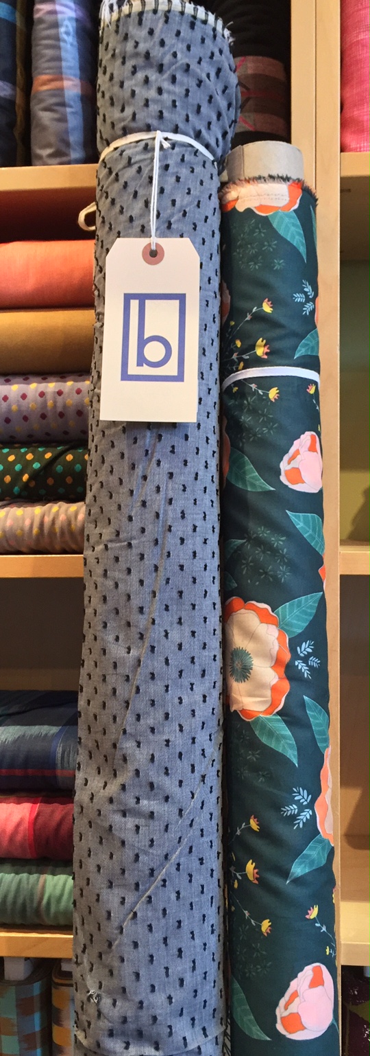 A sweet cotton voile print from Art Gallery and an old fave--Swiss dot from Robert Kaufman in black. A classic, for sure.