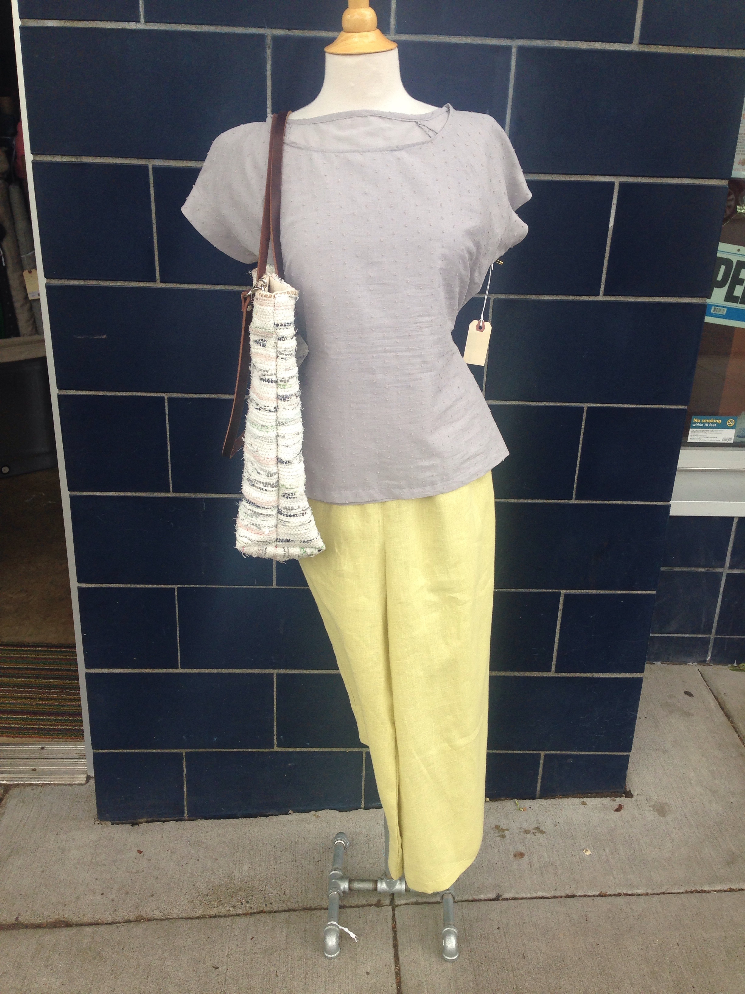 Belcarra Tee with a brand new sample by Sarah - more to come on those soon - and a rag rug bag by Hannah.