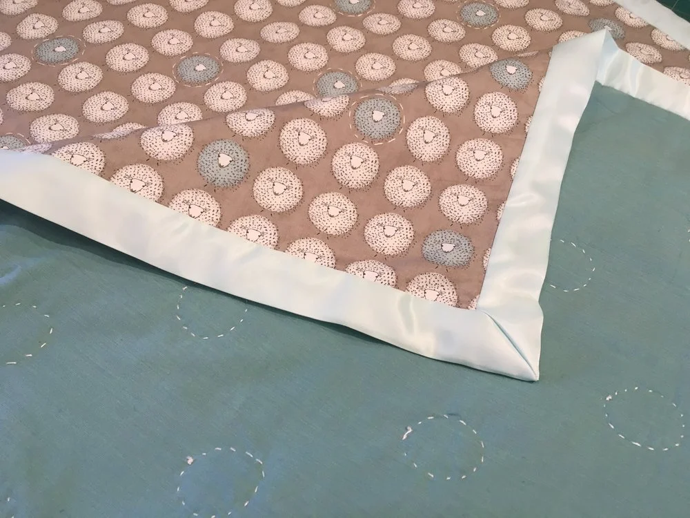A Baby Quilt with Satin Binding & Mitered Corners 
