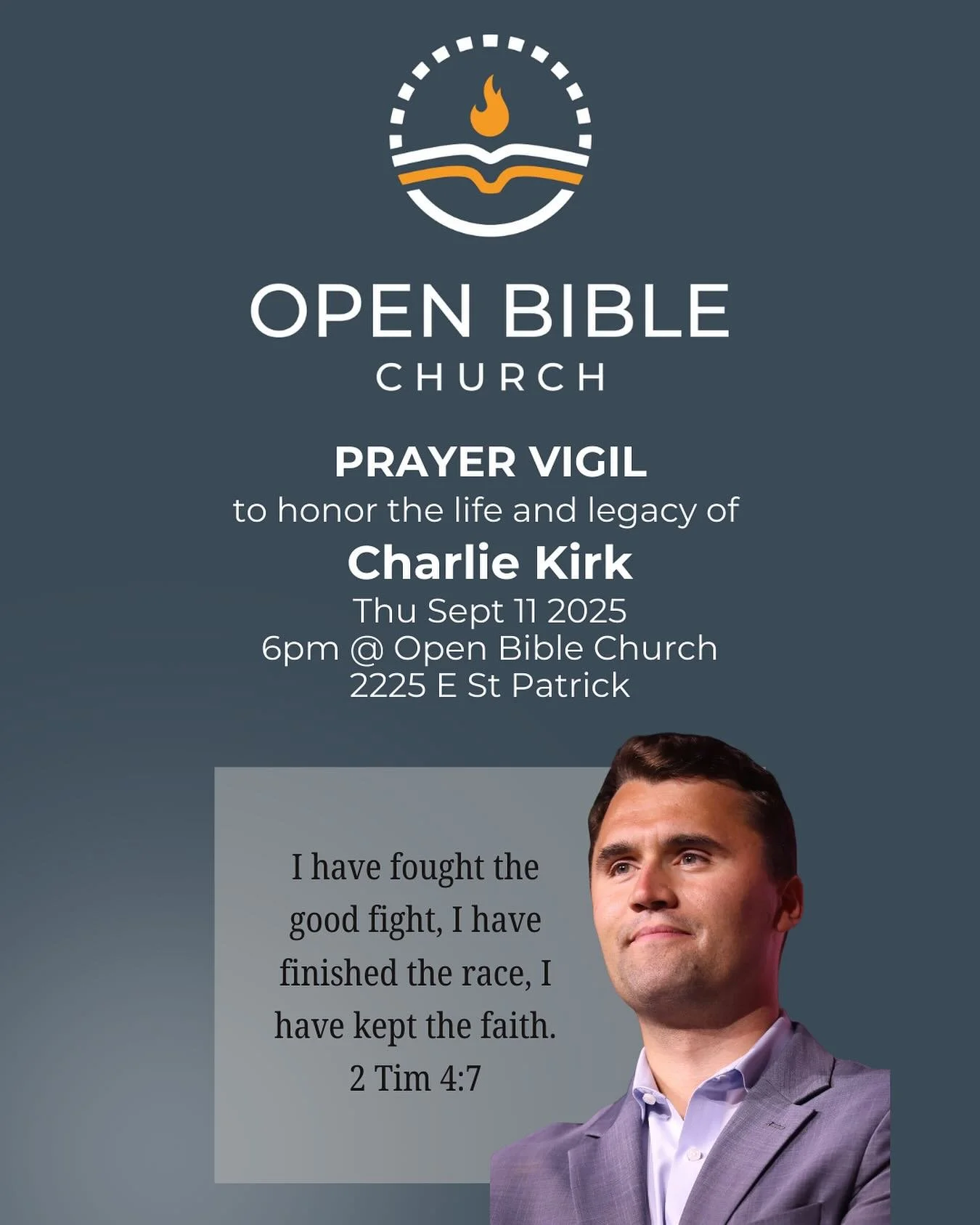 Tonight we honor the life and legacy of Charlie Kirk, a great light in our generation whose voice for truth and courage inspired so many. His legacy will live on in a whole new generation of truth defenders, freedom fighters, and gospel proclaimers.