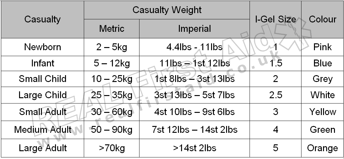 King Airway Size Chart