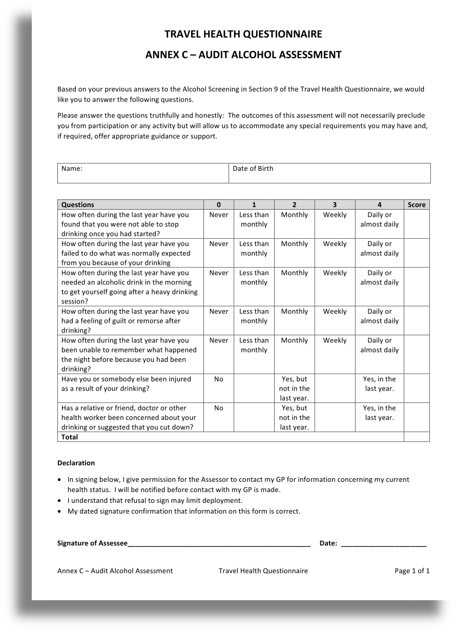 cdc travel health questionnaire