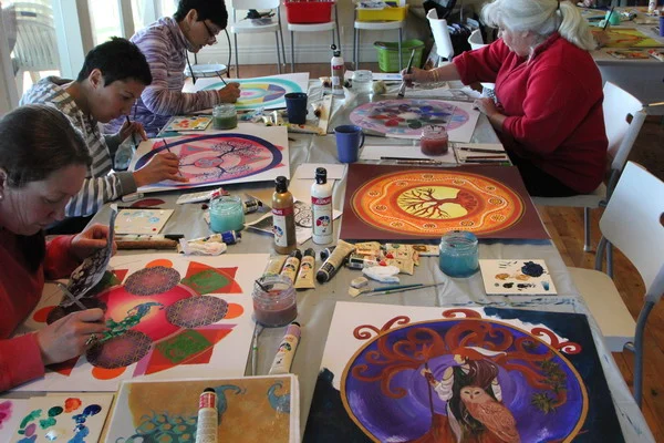 What if your body is contained in your soul?  Making mandalas  at an art retreat